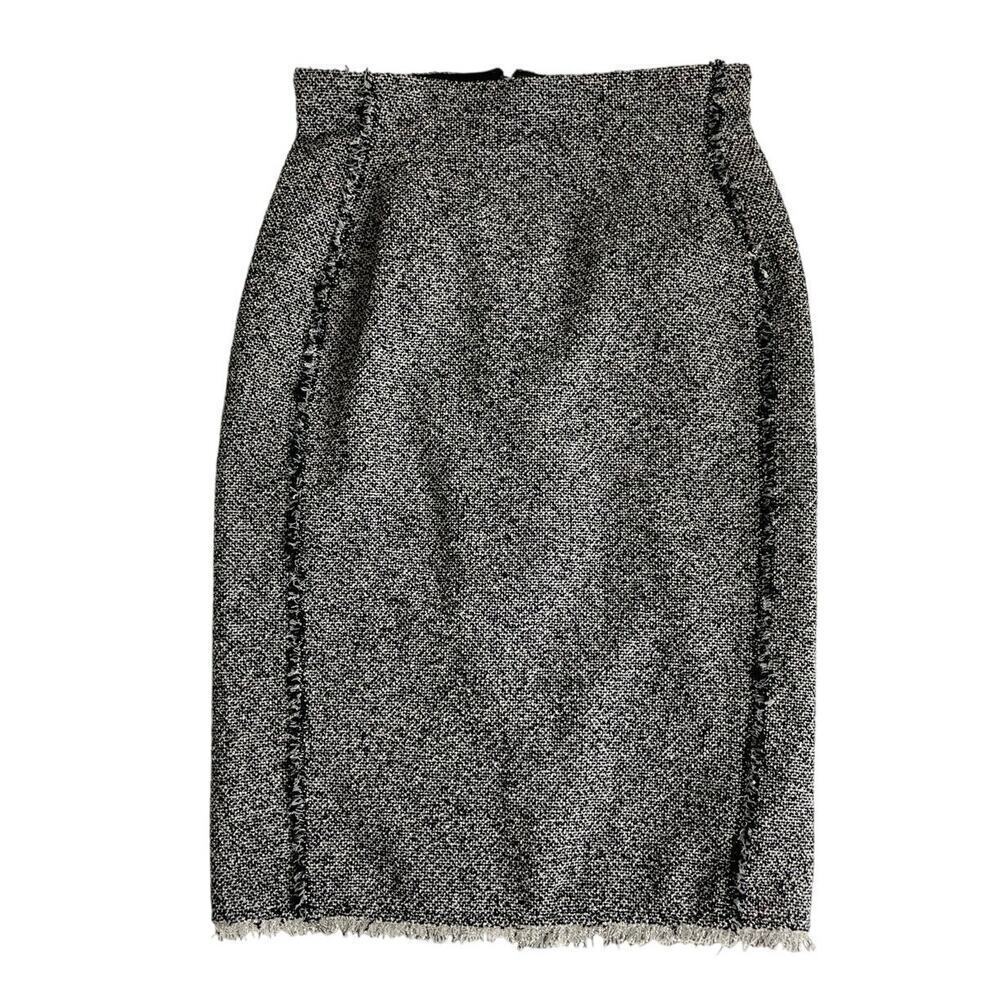 REBECCA‎ TAYLOR SKIRT A LINE PENCIL GRAY/BLACK SZ 0 TRIM HEM FRINGE AESTHETIC - Picture 5 of 13